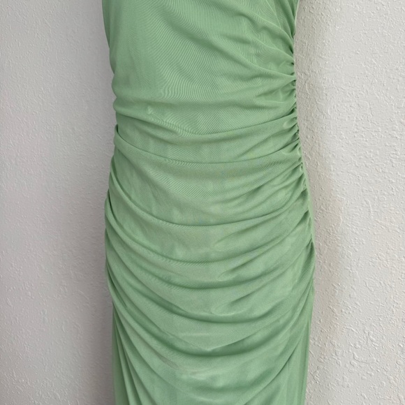 See You Monday green mesh ruched halter maxi bodycon dress M - Picture 3 of 10